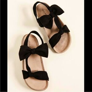 Ulla Johnson Abril Double Bow Suede Slide Sandal black cork comfort strap
